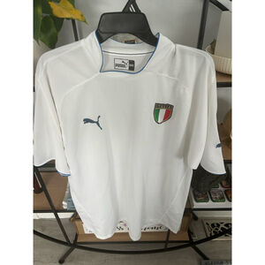 Men's Puma White Italy Soccer Jersey M with Blue Trim